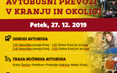 Brezplačni NOČNI avtobusni prevozi v Kranju in okolici-petek, 27.12.2019